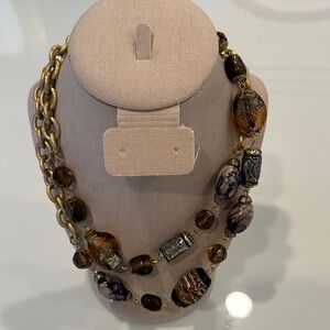 Vintage Elegant Brown and Gold Beaded Necklace